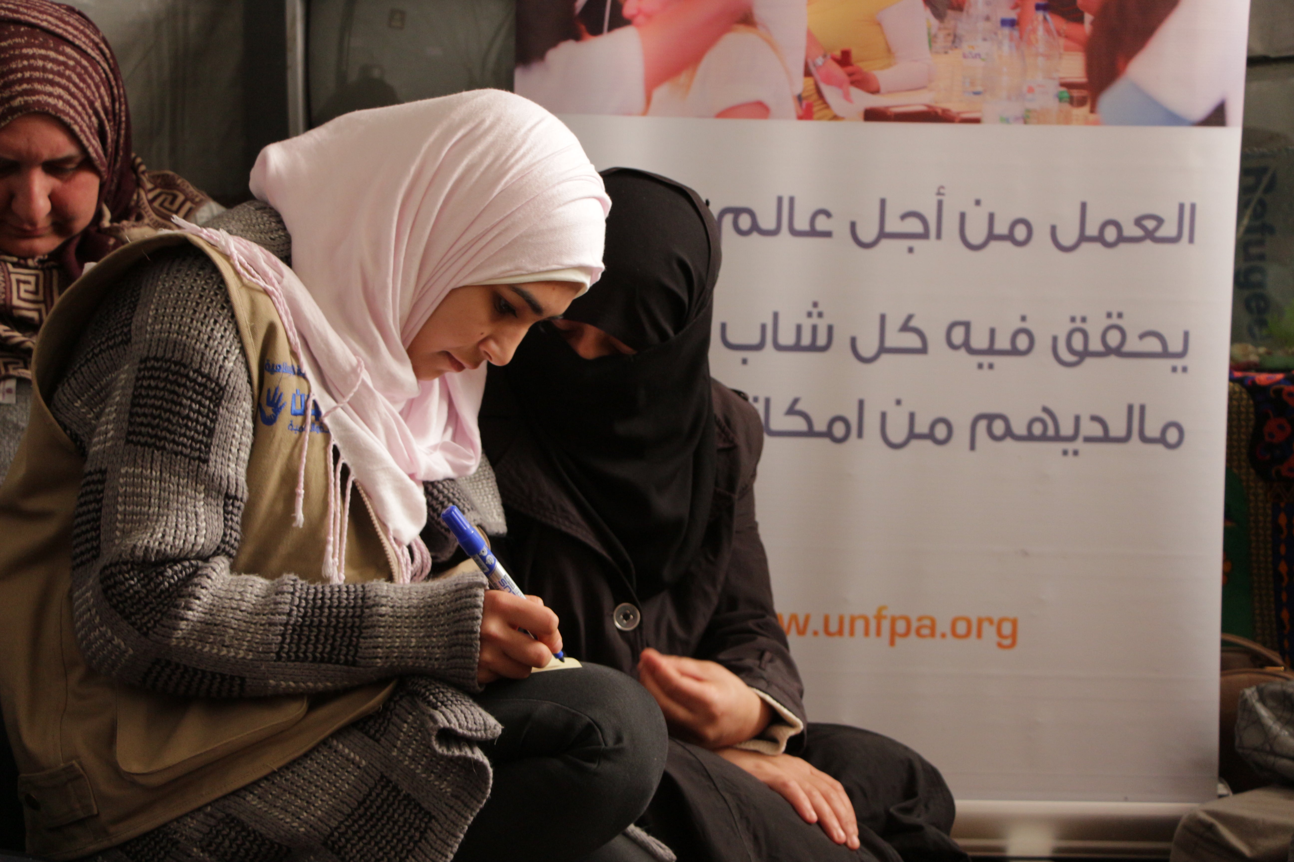 Syria-Listening to women’s need while visiting UNFPA-supported shelter in Homs  ©UNFPA Syria