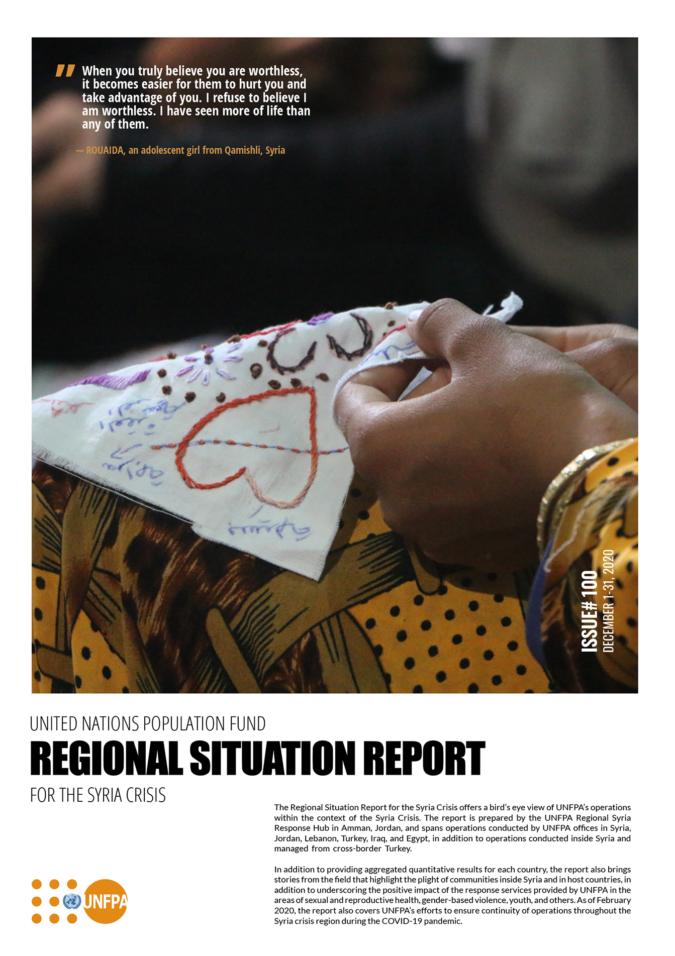 Cover of the UNFPA Regional Situation Report for the Syria Crisis — December 2020