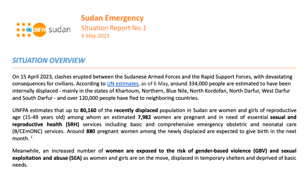 UNFPA Sudan Emergency Situation Report #1