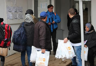 Dignity kits are distributed to refugees and migrants passing through Presevo, Serbia. Women and girls face increased risks of violence and barriers to reproductive health care. © UNFPA