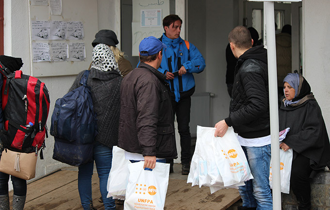 Dignity kits are distributed to refugees and migrants passing through Presevo, Serbia. Women and girls face increased risks of violence and barriers to reproductive health care. © UNFPA