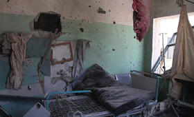 Shelled Al Aqsa Hospital in Deir al Balah Gaza Strip © ALRESALA Newspaper