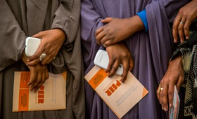 Y-PEER students at Muslim College in Hargeisa, Somaliland with pamphlets put together by Y-PEER, MOLSA and UNFPA giving guidelines on FGM advocacy. 