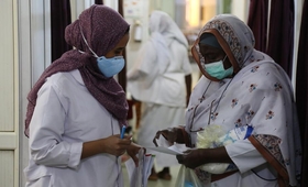 Midwives at a UNFPA-supported hospital in Sudan before the crisis destroyed at least two out of three hospitals, leaving more th