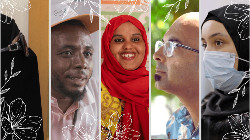 The portraits of three women and two men.