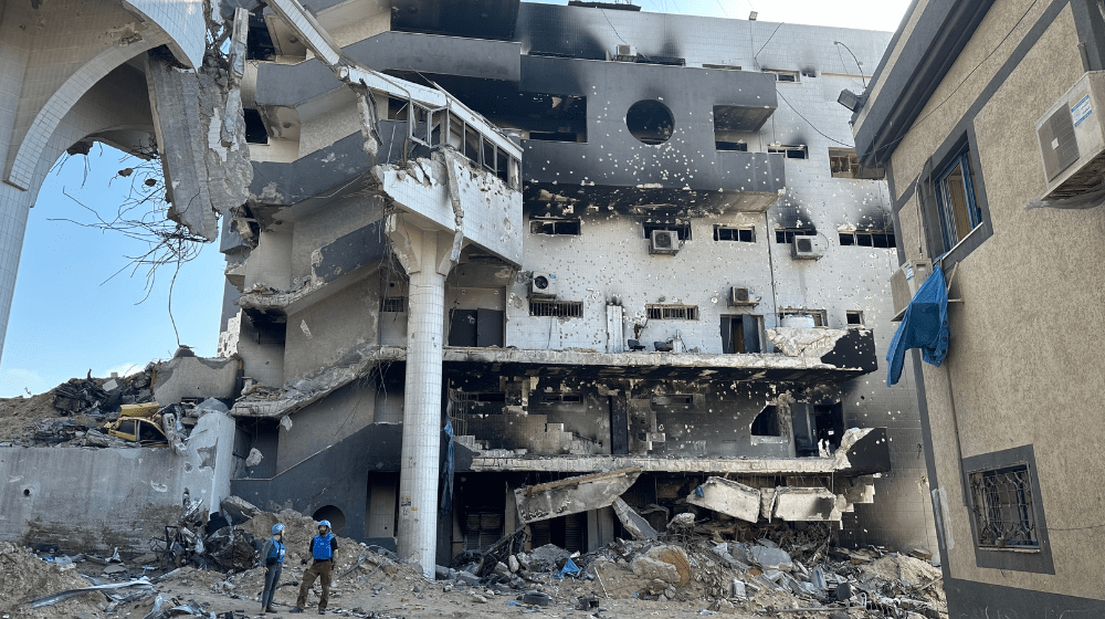 Damage to Al-Shifa Hospital, in Gaza, seen in April of 2024. The hostilities have only escalated since then.