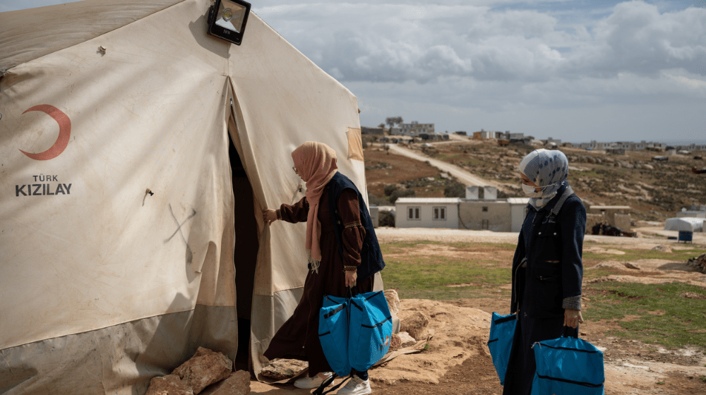 UNFPA-supported mobile teams delivering much-needed dignity kits to women and girls in need in north-west Syria. 