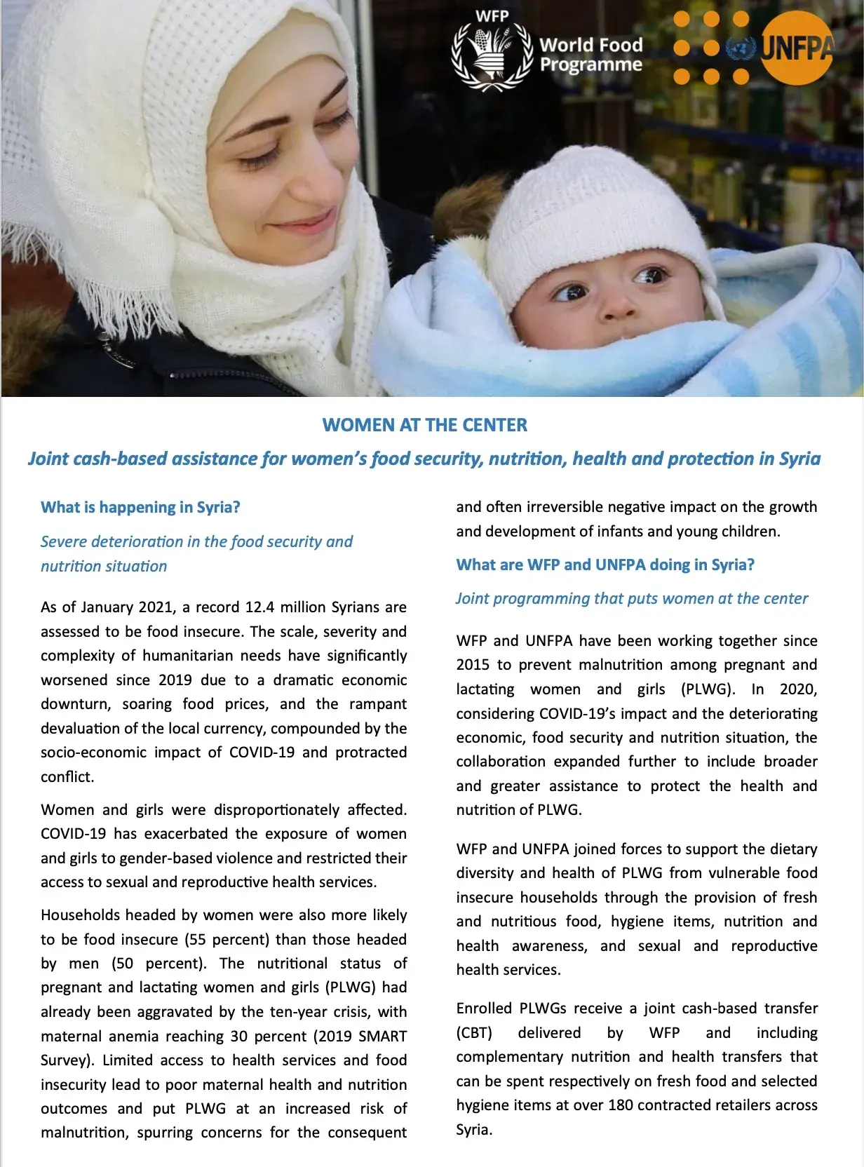 Women at the Centre: Joint cash-based assistance for women’s food security, nutrition, health and protection in Syria 