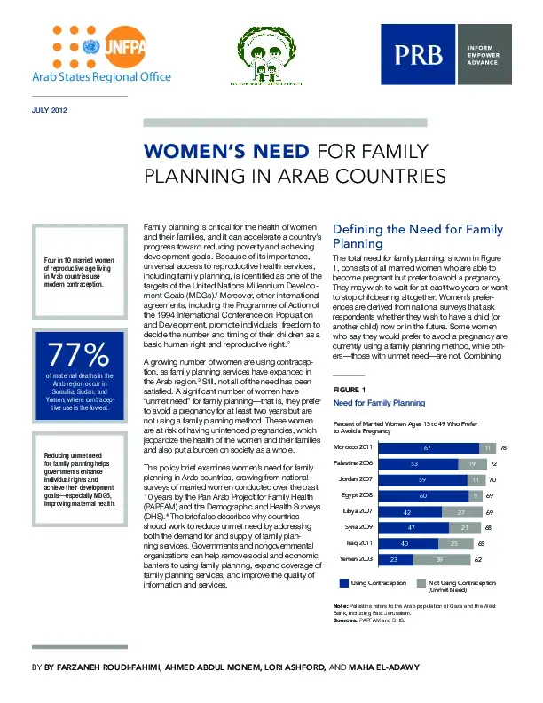  Women’s Need for Family Planning in Arab Countries