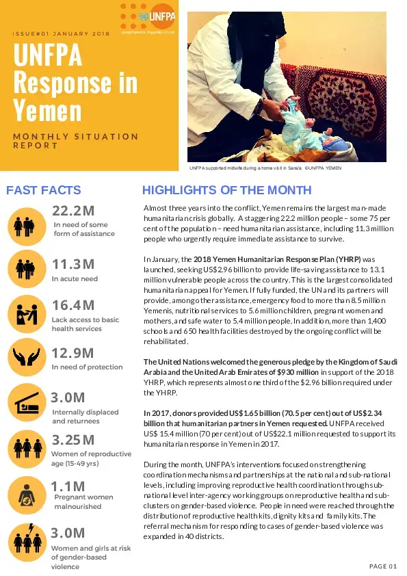 UNFPA Response in Yemen, Issue 01, January 2018